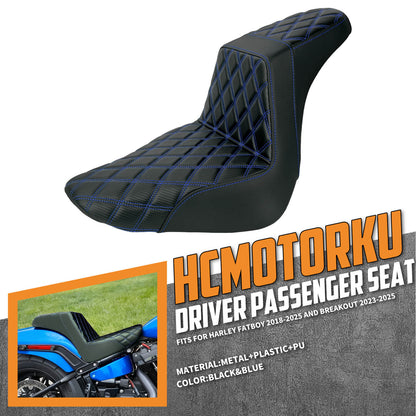 CB016904_HCmotorku_Front&Rear One-Piece Seat Two-up Seat-Blue Stitching for Harley Fat Boy FLSTF ‘18-’25 Breakout FXBRS ‘23-’25