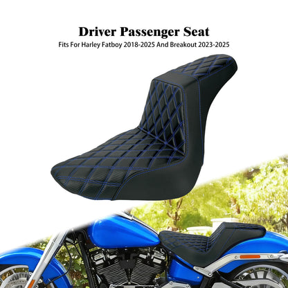 CB016904_HCmotorku_Front&Rear One-Piece Seat Two-up Seat-Blue Stitching for Harley Fat Boy FLSTF ‘18-’25 Breakout FXBRS ‘23-’25