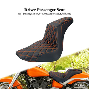 CB016905_HCmotorku_Front&Rear One-Piece Seat Two-up Seat-Orange Stitching for Harley Fat Boy FLSTF ‘18-’25 Breakout FXBRS ‘23-’25