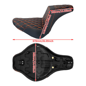 CB016905_HCmotorku_Front&Rear One-Piece Seat Two-up Seat-Orange Stitching for Harley Fat Boy FLSTF ‘18-’25 Breakout FXBRS ‘23-’25 Size