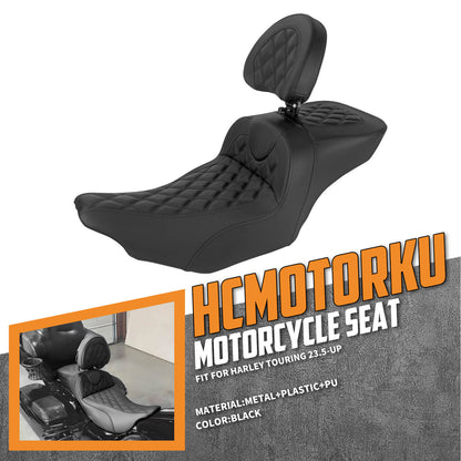 CB017101_HCmotorku_Two-up Seat W/Backrest Black Stitching for Harley Touring ‘23.5-Up