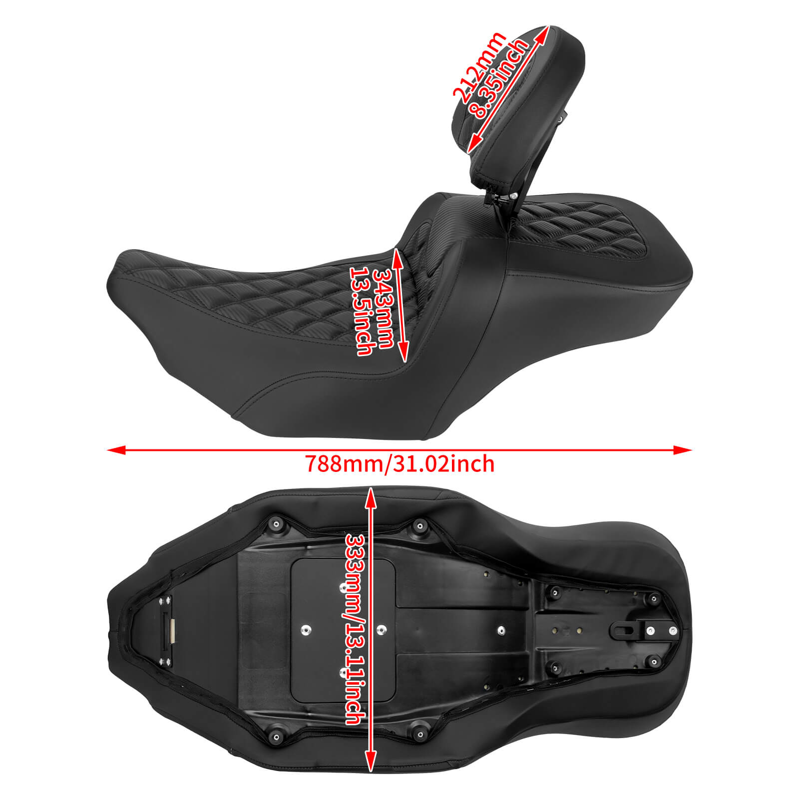 CB017101_HCmotorku_Two-up Seat W/Backrest Black Stitching for Harley Touring ‘23.5-Up Size