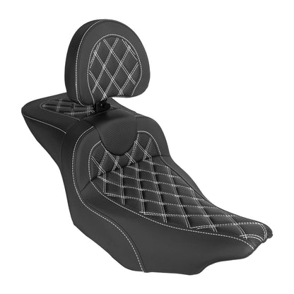CB017102_HCmotorku_Front&Rear Two-up Seat W/Backrest White Stitching for Harley Touring ‘23.5-Up