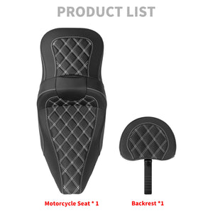 CB017102_HCmotorku_Front&Rear Two-up Seat W/Backrest White Stitching for Harley Touring ‘23.5-Up