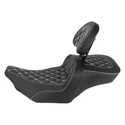 CB017102_HCmotorku_Front&Rear Two-up Seat W/Backrest White Stitching for Harley Touring ‘23.5-Up