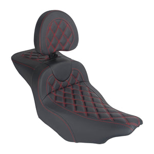 CB017103_HCmotorku_Front&Rear Two-up Seat W/Backrest Red Stitching for Harley Touring ‘23.5-Up