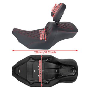 CB017103_HCmotorku_Front&Rear Two-up Seat W/Backrest Red Stitching for Harley Touring ‘23.5-Up Size