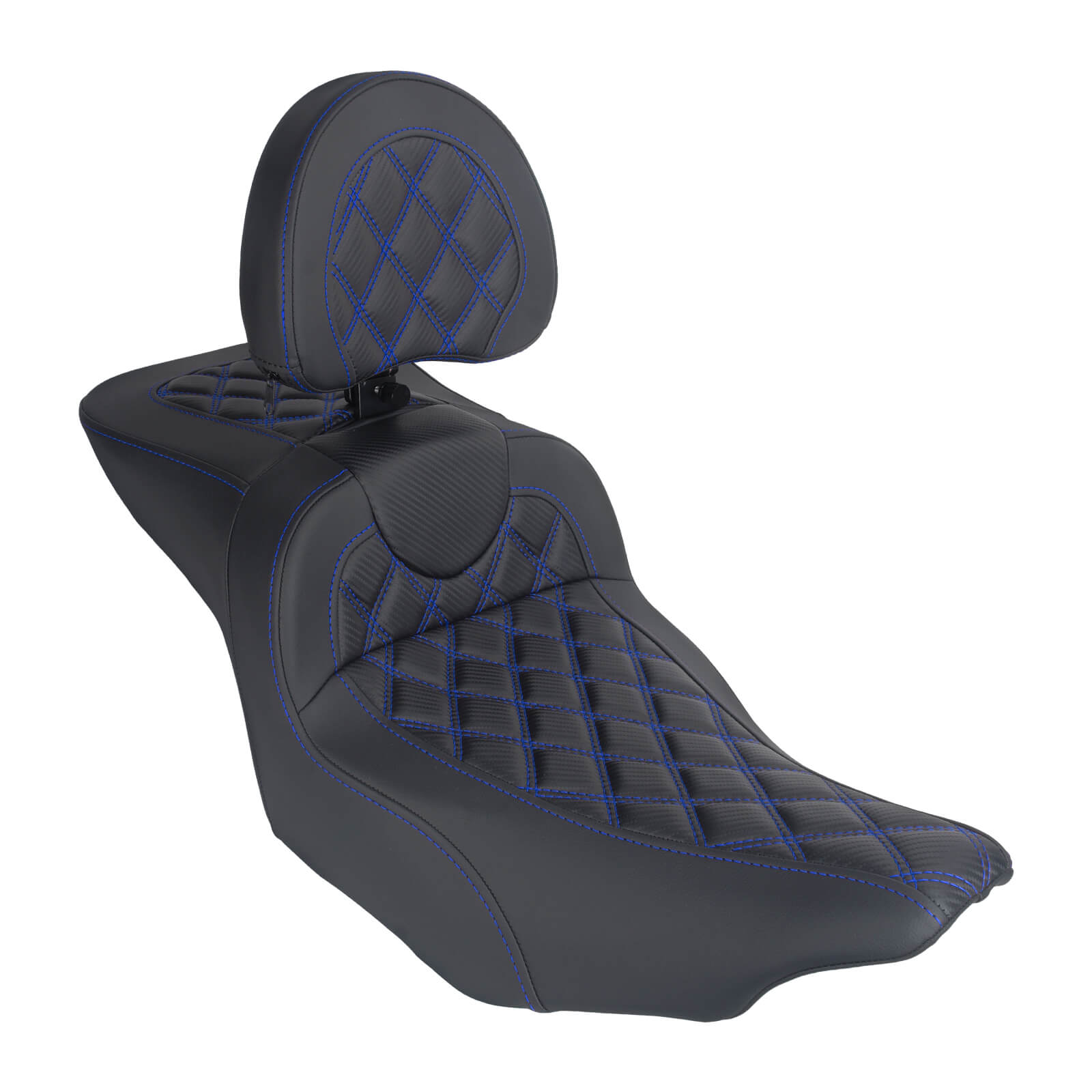 CB017104_HCmotorku_Front&Rear Two-up Seat W/Backrest Blue Stitching for Harley Touring ‘23.5-Up