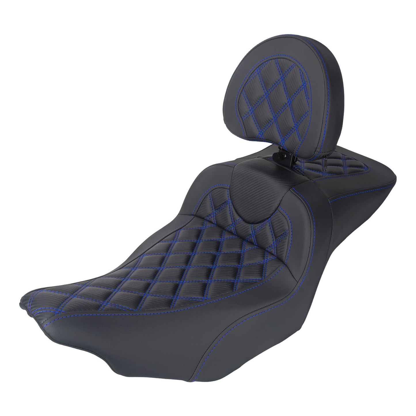 CB017104_HCmotorku_Front&Rear Two-up Seat W/Backrest Blue Stitching for Harley Touring ‘23.5-Up