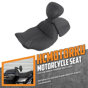 CB017401_HCmotorku_Two-up Seat W/Backrest Black Stitching for Harley Touring Street Road Glide ‘23.5-Up