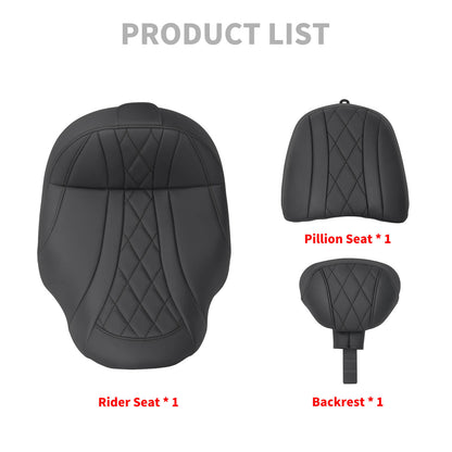 CB017401_HCmotorku_Two-up Seat W/Backrest Black Stitching for Harley Touring Street Road Glide ‘23.5-Up Product List