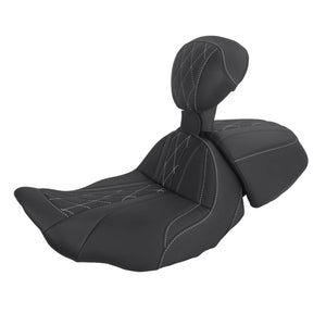 CB017402_HCmotorku_Two-up Seat W/Backrest White Stitching for Harley Touring Street Road Glide ‘23.5-Up
