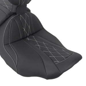 CB017402_HCmotorku_Two-up Seat W/Backrest White Stitching for Harley Touring Street Road Glide ‘23.5-Up