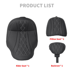 CB017402_HCmotorku_Two-up Seat W/Backrest White Stitching for Harley Touring Street Road Glide ‘23.5-Up Product List