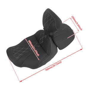CB017402_HCmotorku_Two-up Seat W/Backrest White Stitching for Harley Touring Street Road Glide ‘23.5-Up Size