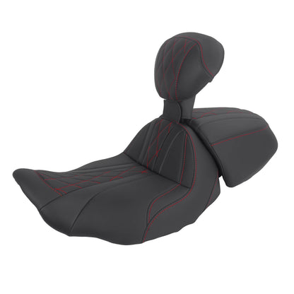 CB017403_HCmotorku_Two-up Seat W/Backrest Red Stitching for Harley Touring Street Road Glide ‘23.5-Up