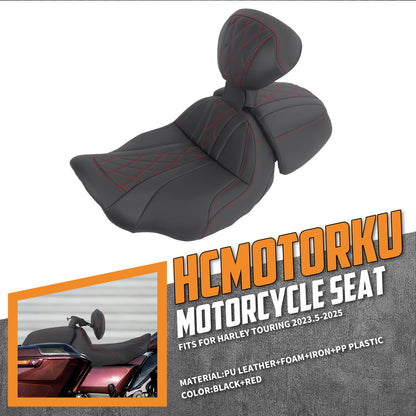 CB017403_HCmotorku_Two-up Seat W/Backrest Red Stitching for Harley Touring Street Road Glide ‘23.5-Up