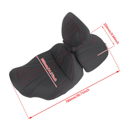 CB017403_HCmotorku_Two-up Seat W/Backrest Red Stitching for Harley Touring Street Road Glide ‘23.5-Up Size