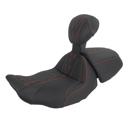 CB017405_HCmotorku_Two-up Seat W/Backrest Orange Stitching for Harley Touring Street Road Glide ‘23.5-Up