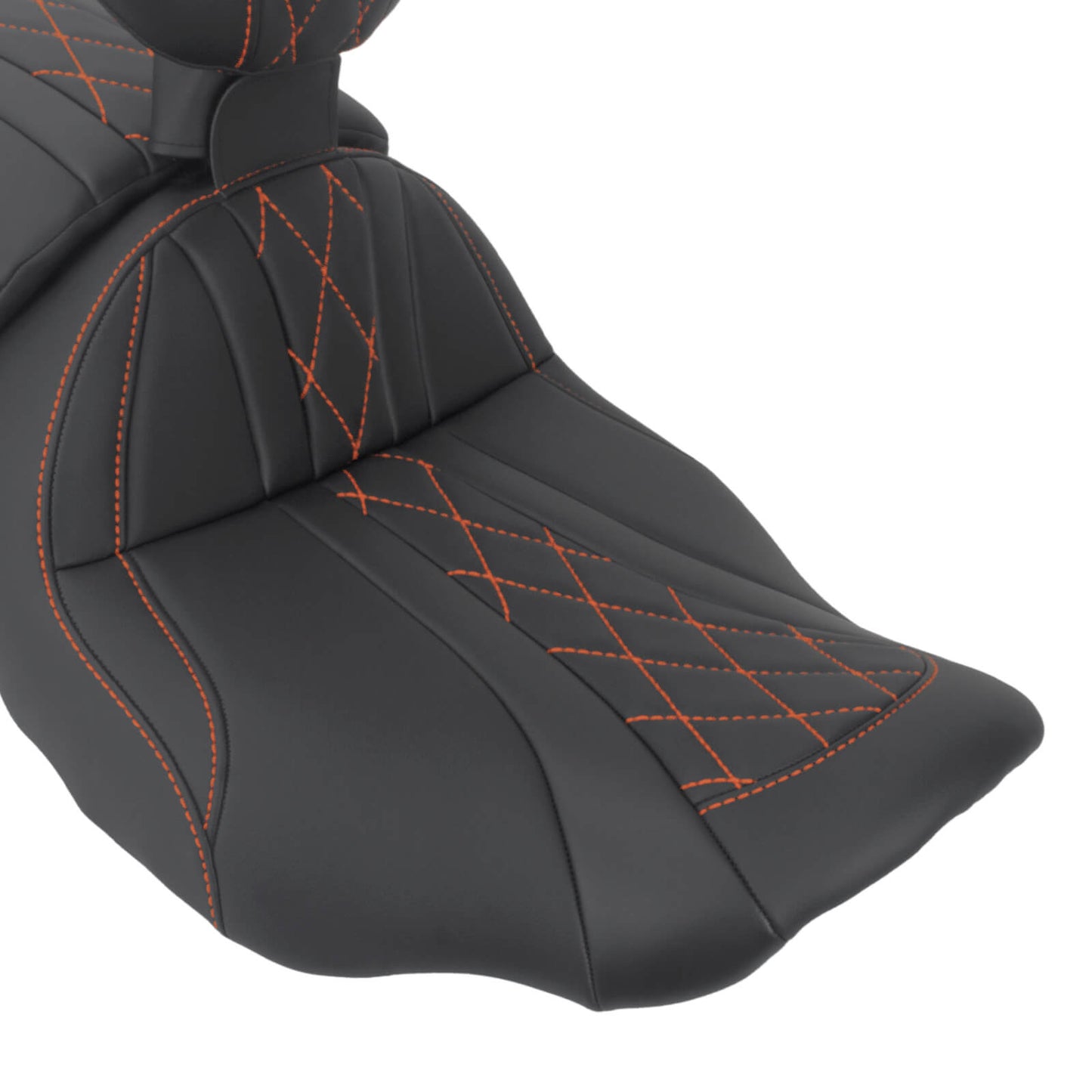 CB017405_HCmotorku_Two-up Seat W/Backrest Orange Stitching for Harley Touring Street Road Glide ‘23.5-Up