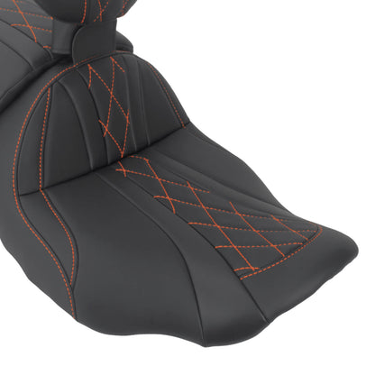 CB017405_HCmotorku_Two-up Seat W/Backrest Orange Stitching for Harley Touring Street Road Glide ‘23.5-Up