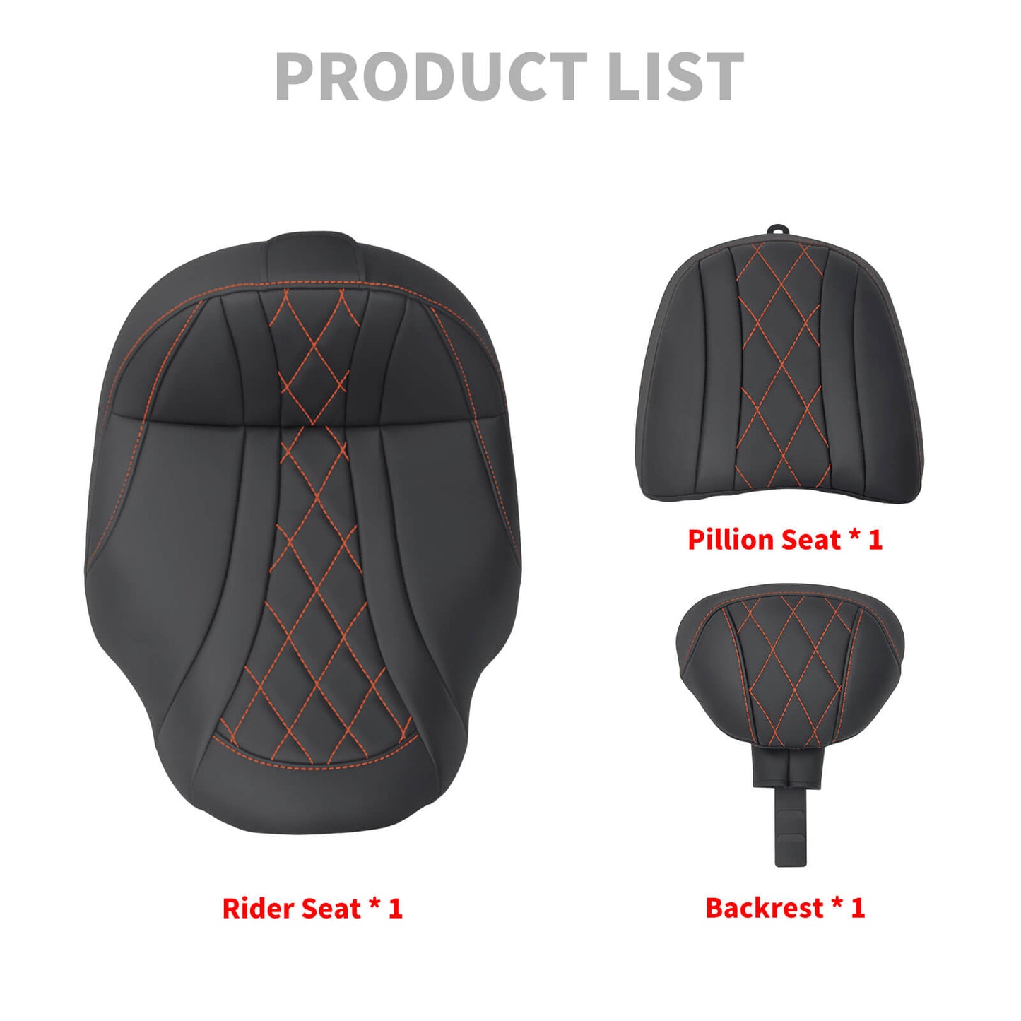 CB017405_HCmotorku_Two-up Seat W/Backrest Orange Stitching for Harley Touring Street Road Glide ‘23.5-Up Product List