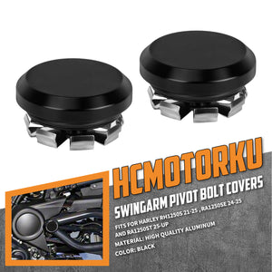 Custom Black Aluminum Swingarm Pivot Bolt Covers for Harley Sportster S '21-'25