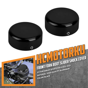 CR030603_HCmotorku Gloss Black Aluminum Front Fork Slider Shock Covers for Harley Sportster S '21-'25
