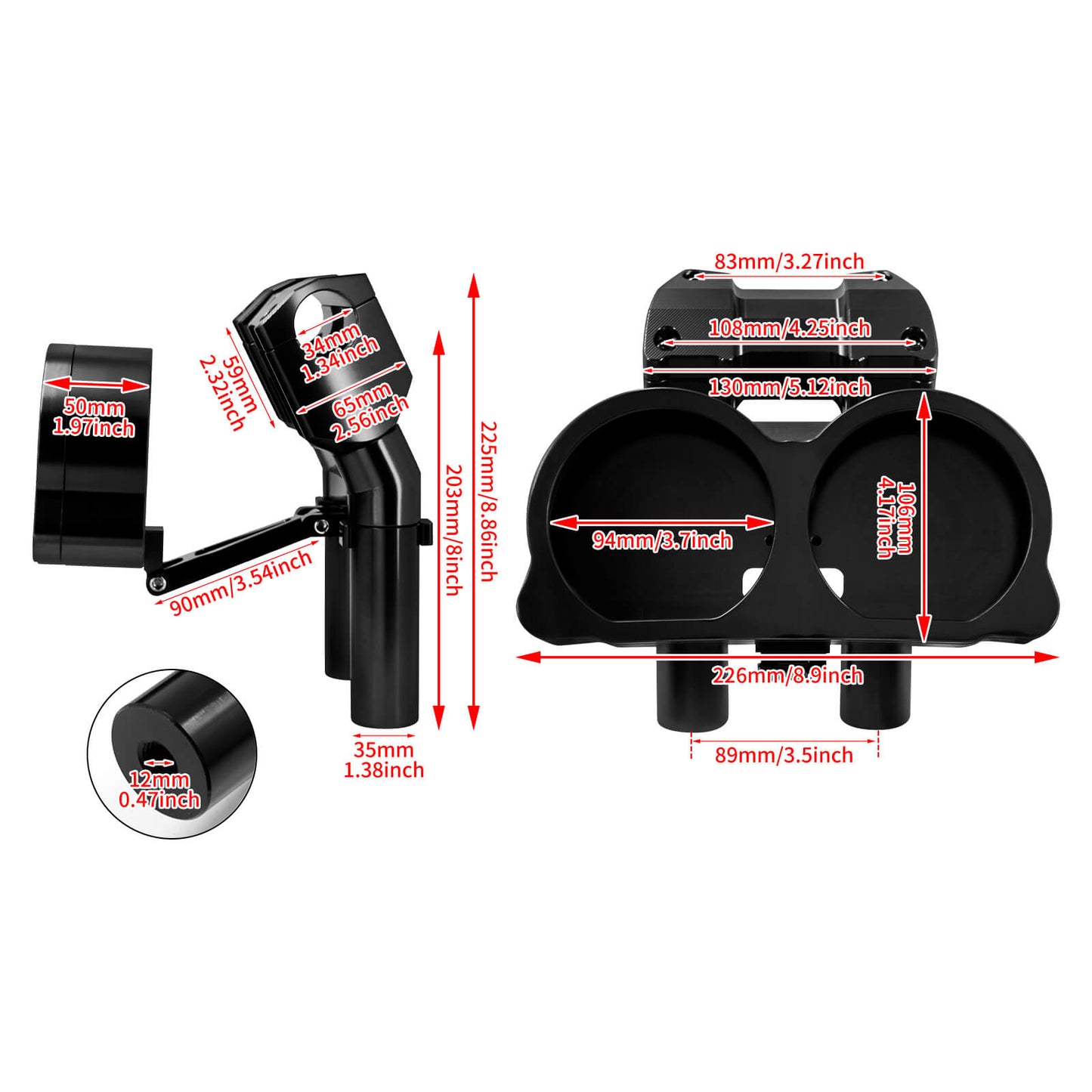 CR035101_HCmotorku_Black 8” Handlebar Riser Handlebar Clamp Support for Harley Road Glide ‘15-Up Size
