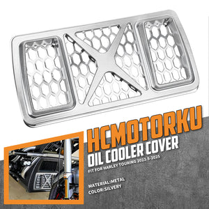 CR036902_HCmotorku_Colored Honeycomb Mesh Oil Cooler Cover Harley Touring 2023.5-up Chrome