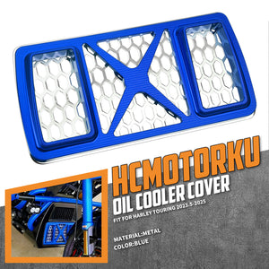 CR036905_HCmotorku_Colored Honeycomb Mesh Oil Cooler Cover Harley Touring 2023.5-up Blue
