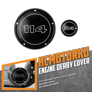 EN000401 HCmotorku Black Derby Cover Timer Cover Engine Cover White Characters for Harley Softail Street Bob Fat Bob Low Rider ‘22-’25 Detail