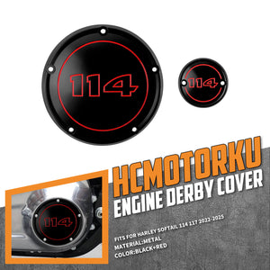 EN000402 HCmotorku Black Derby Cover Timer Cover Engine Cover Red Characters for Harley Softail Street Bob Fat Bob Low Rider Fat Boy ‘22-’25 Detail