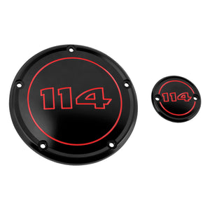 EN000402 HCmotorku Black Derby Cover Timer Cover Engine Cover Red Characters for Harley Softail Street Bob Fat Bob Low Rider Fat Boy ‘22-’25