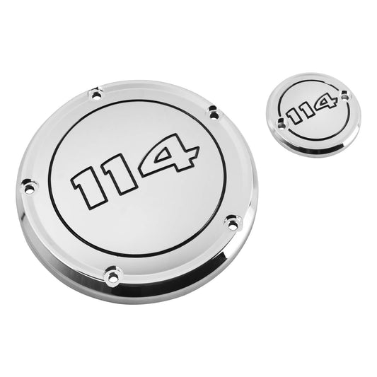 EN000403 HCmotorku CNC Chrome Derby Cover Timer Cover Engine Cover Black Characters for Harley Softail Street Bob Fat Bob Low Rider Fat Boy ‘22-’25