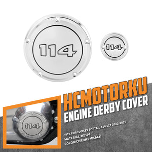 EN000403 HCmotorku CNC Chrome Derby Cover Timer Cover Engine Cover Black Characters for Harley Softail Street Bob Fat Bob Low Rider Fat Boy ‘22-’25 Detail