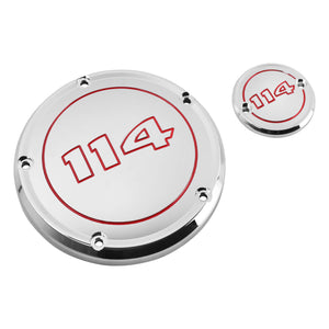 EN000404 HCmotorku CNC Chrome Derby Cover Timer Cover Engine Cover Red Characters for Harley Softail Street Bob Fat Bob Low Rider Fat Boy ‘22-’25