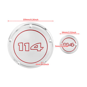 EN000404 HCmotorku CNC Chrome Derby Cover Timer Cover Engine Cover Red Characters for Harley Softail Street Bob Fat Bob Low Rider Fat Boy ‘22-’25 Size