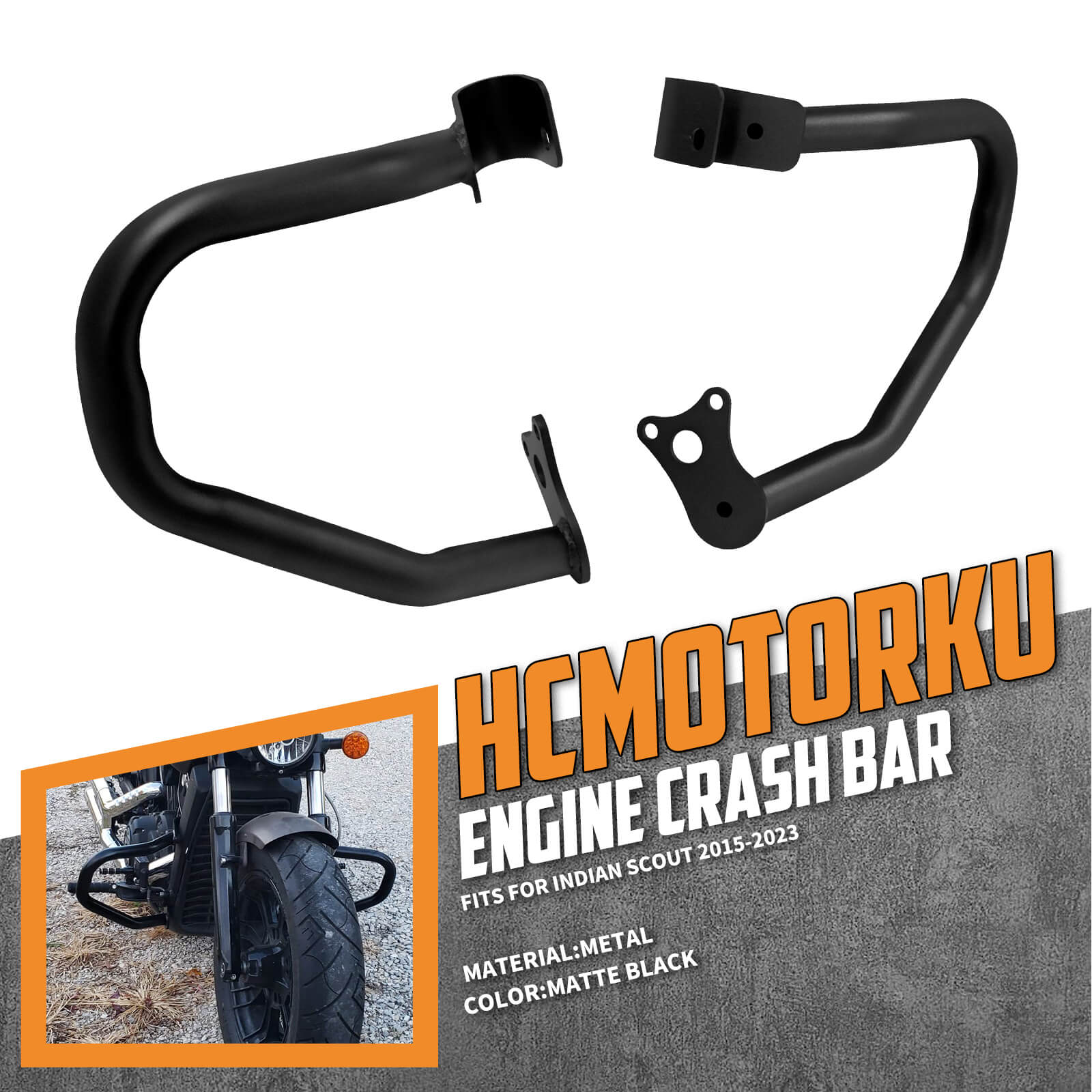 FR000801_HCmotorku_ Black Indian Highway Crash Bar Engine Guard for Indian Scout Bobber Sixty ‘15-’23