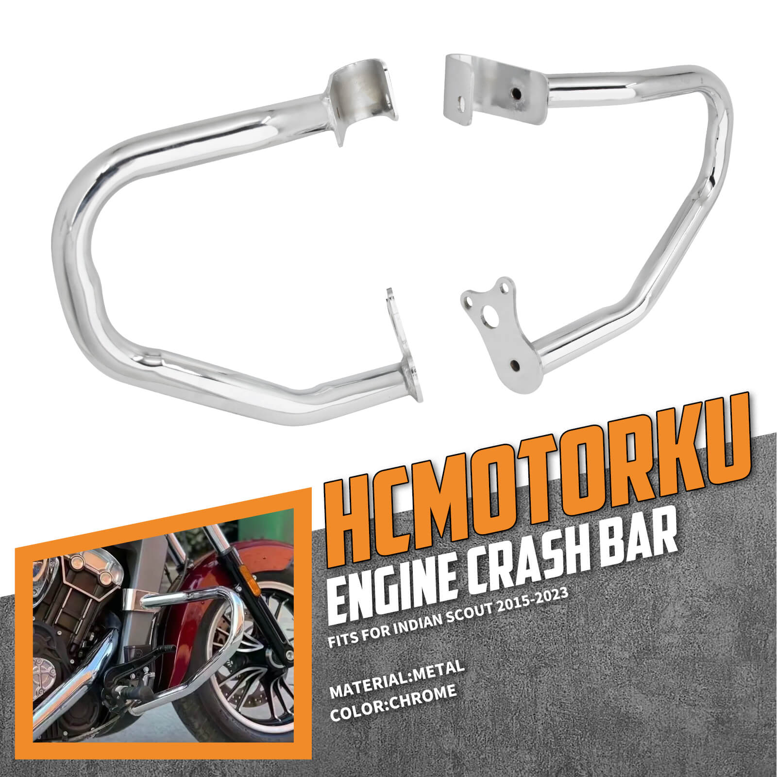 FR000802_HCmotorku_ Chrome Indian Highway Crash Bar Engine Guard for Indian Scout Bobber Sixty ‘15-’23