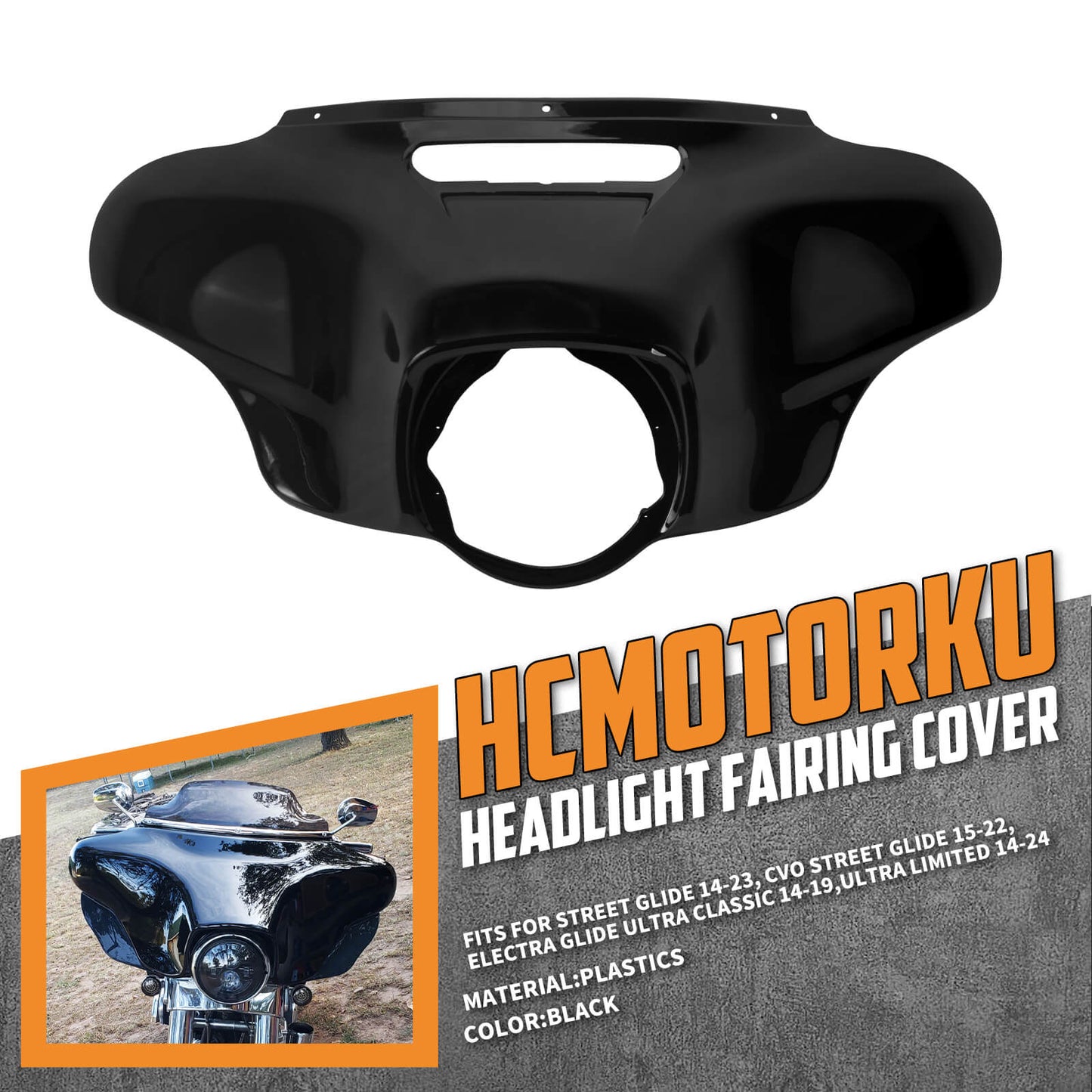 FR003101_HCmotorku_Vivid Black Front Batwing Outer Fairing for Harley Touring ‘14-’24