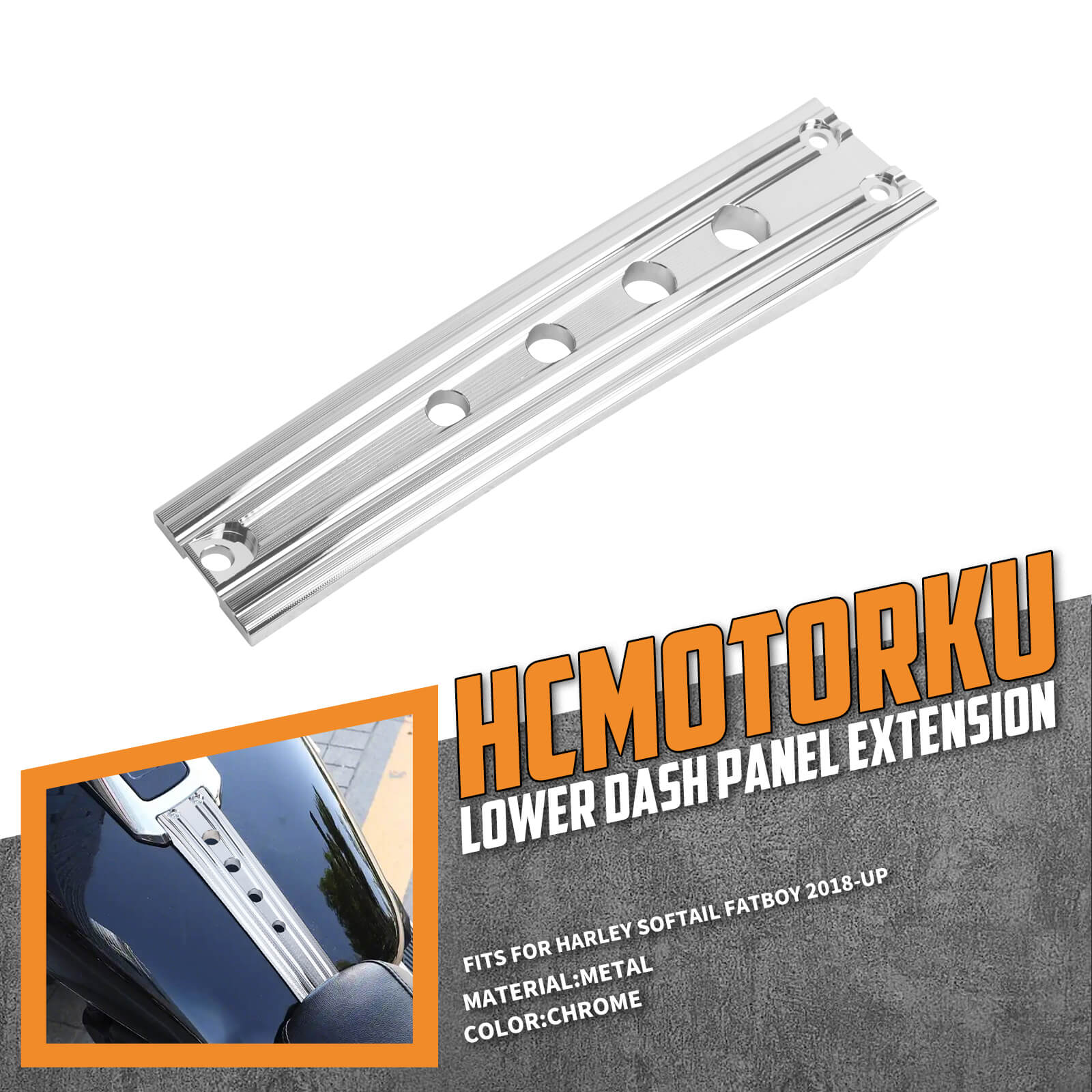 FR004002_HCmotorku_Chrome CNC Aluminum Lower Dash Panel Extension for Harley Softail Fat Boy ‘18-Up