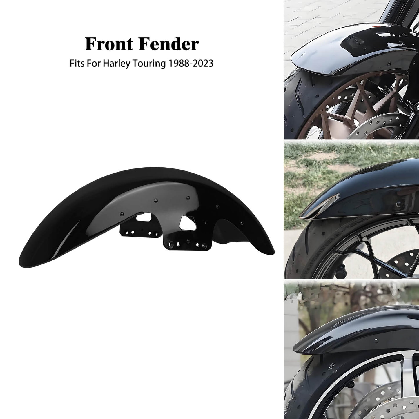 FR004801_HCmotorku Gloss Black 19” Front Fender Wheel Wrap Mudguard For Harley Touring ‘14-’23