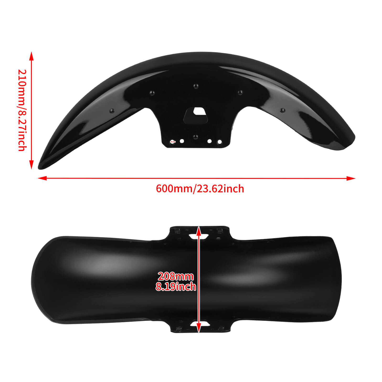 FR004801_HCmotorku Gloss Black 19” Front Fender Wheel Wrap Mudguard For Harley Touring ‘14-’23 Size