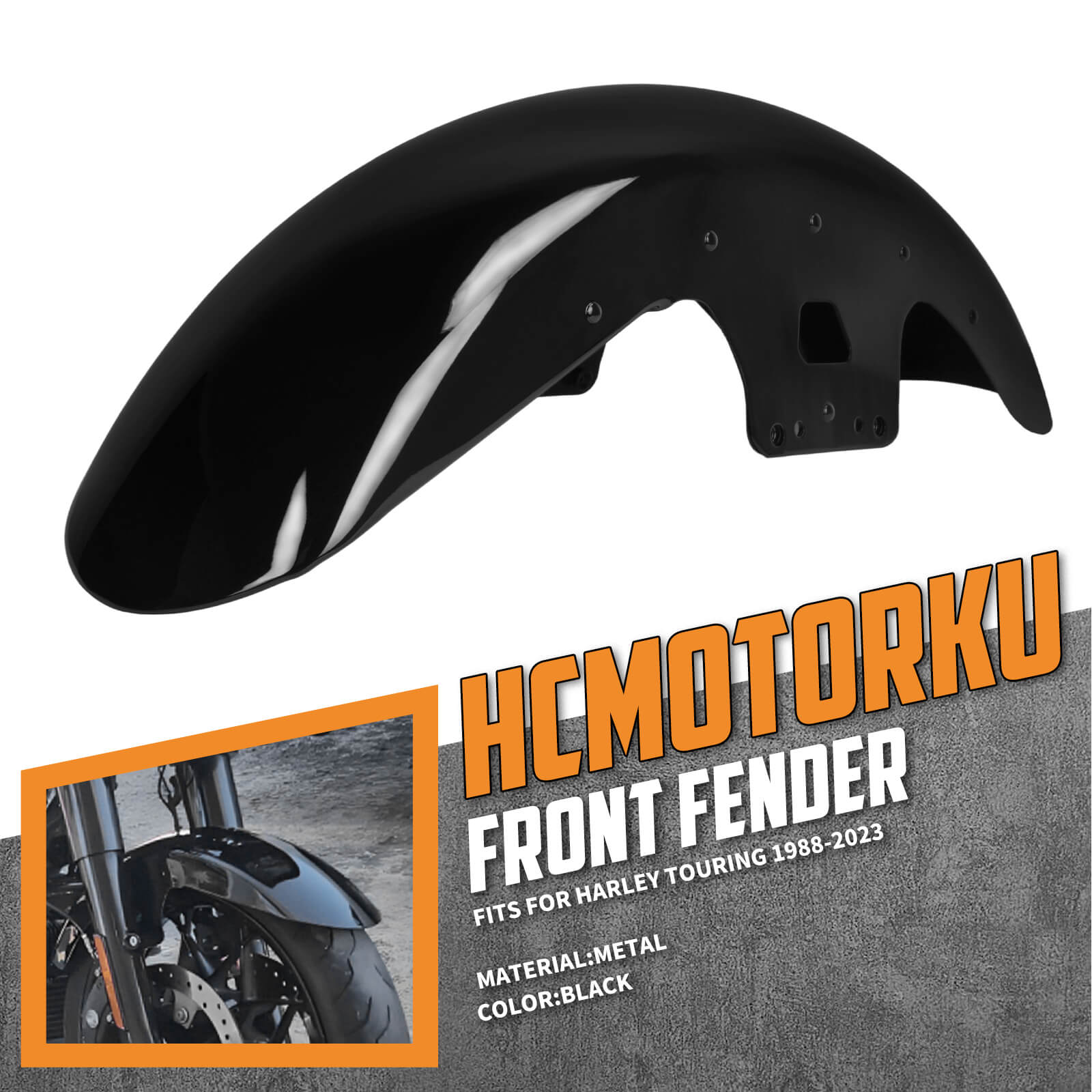 FR004801_HCmotorku Gloss Black 19” Front Fender Wheel Wrap Mudguard For Harley Touring ‘14-’23