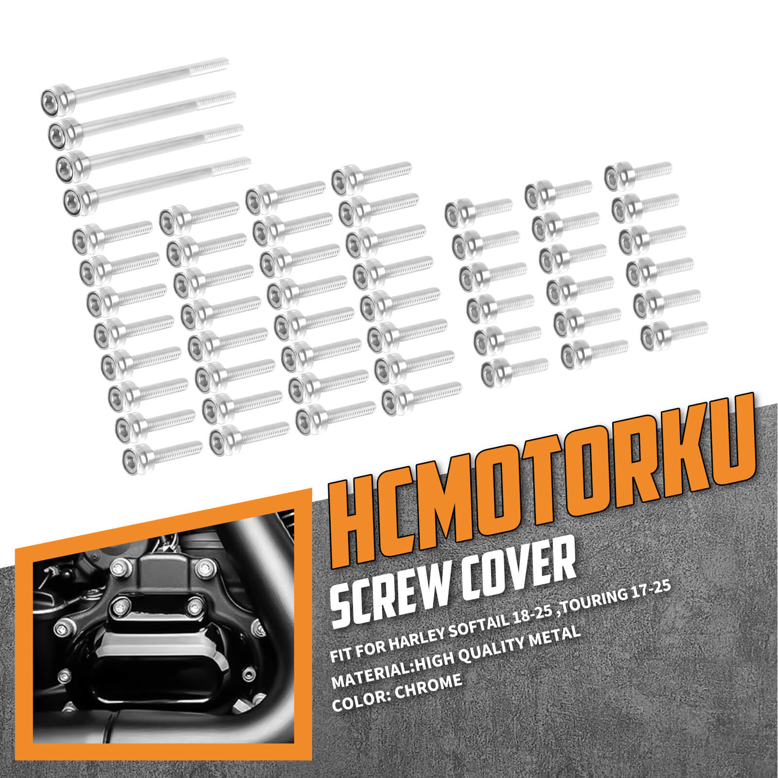 FR006101 HCmotorku Chrome Cover Screw Kit for Harley Softail ’18-’25 Touring ‘17-’25