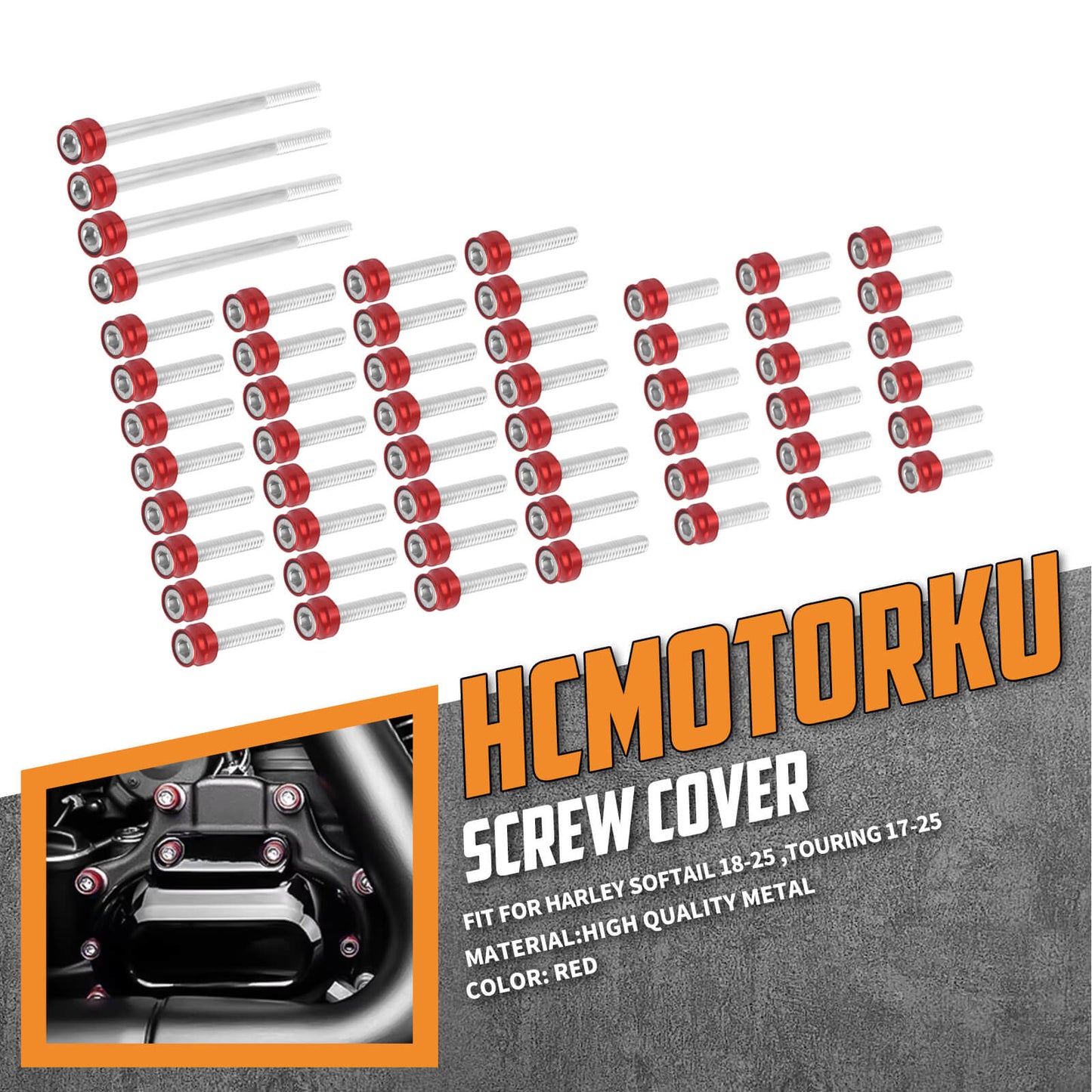 FR006102 HCmotorku Red Cover Screw Kit for Harley Softail ’18-’25 Touring ‘17-’25