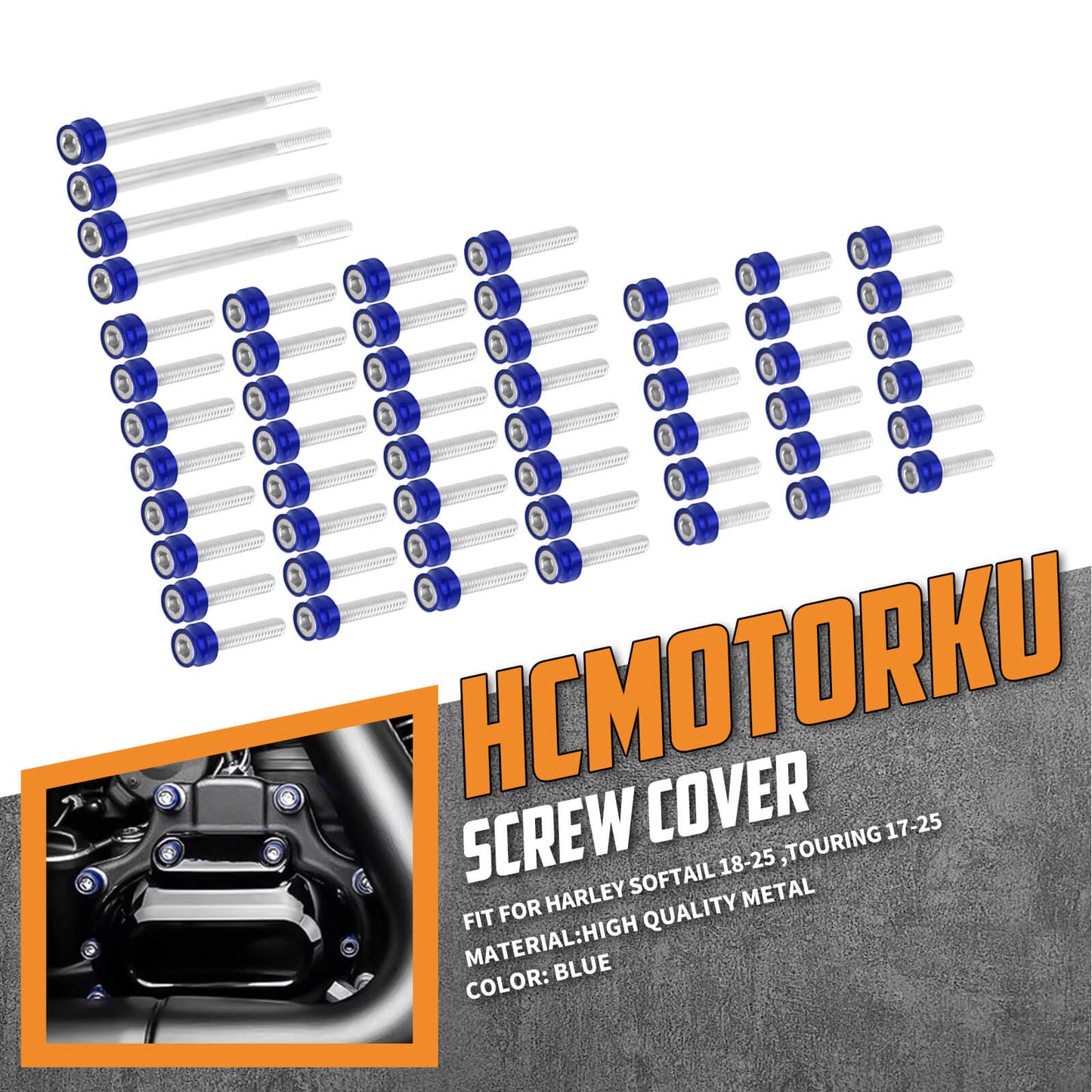 FR006104 HCmotorku Blue Cover Screw Kit for Harley Softail ’18-’25 Touring ‘17-’25