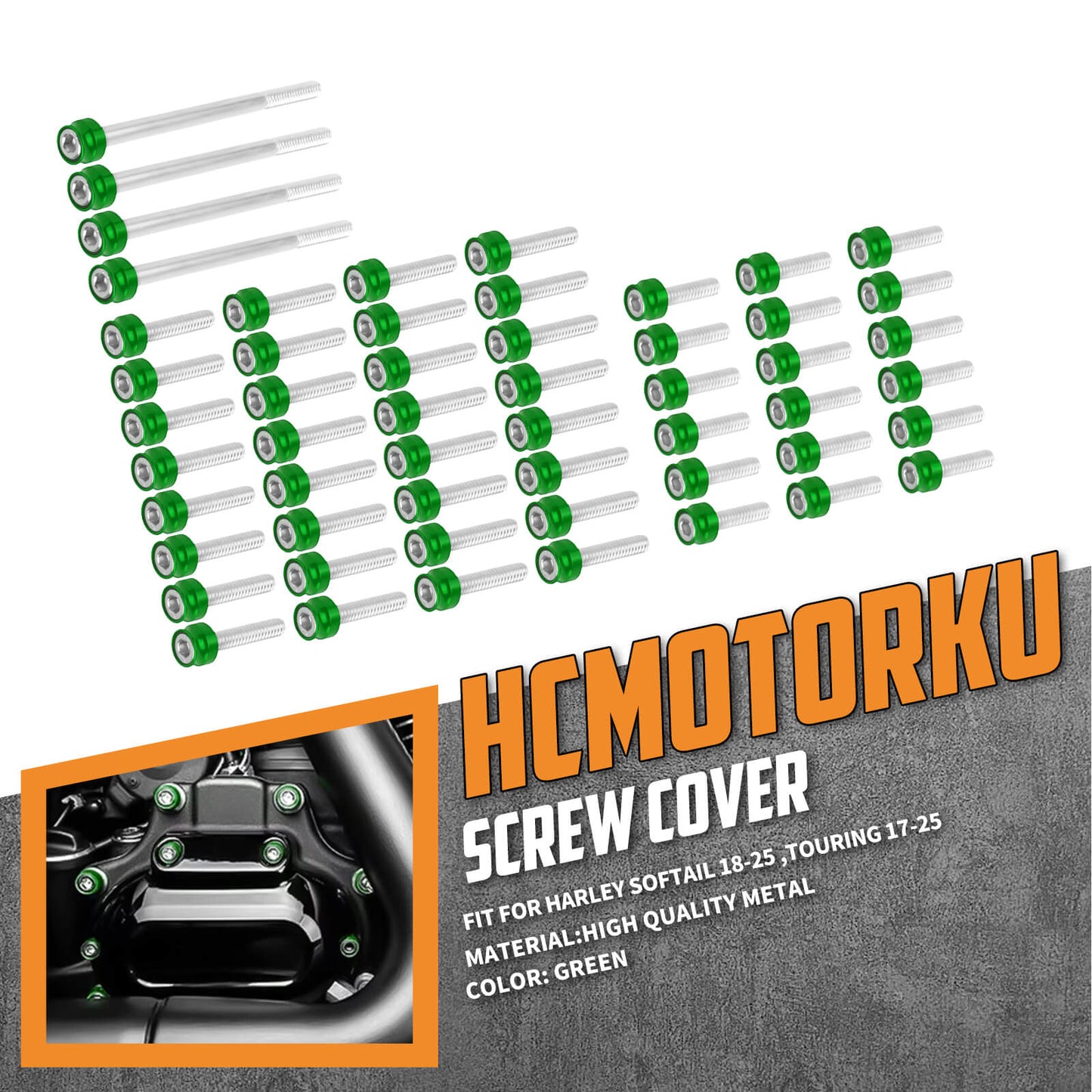 FR006105 HCmotorku Green Cover Screw Kit for Harley Softail ’18-’25 Touring ‘17-’25