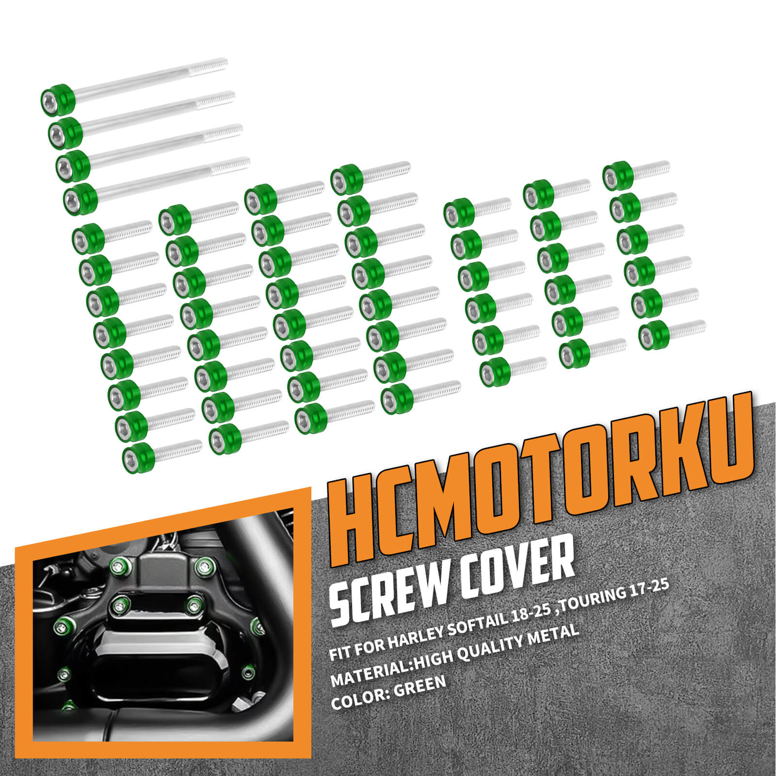 FR006105 HCmotorku Green Cover Screw Kit for Harley Softail ’18-’25 Touring ‘17-’25